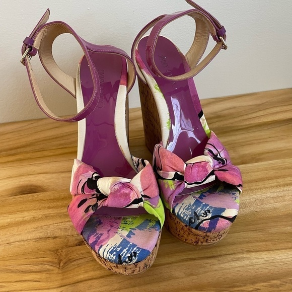 Jimmy Choo Purple Gleam Cork Sandals Size 37.5 - Picture 6 of 12
